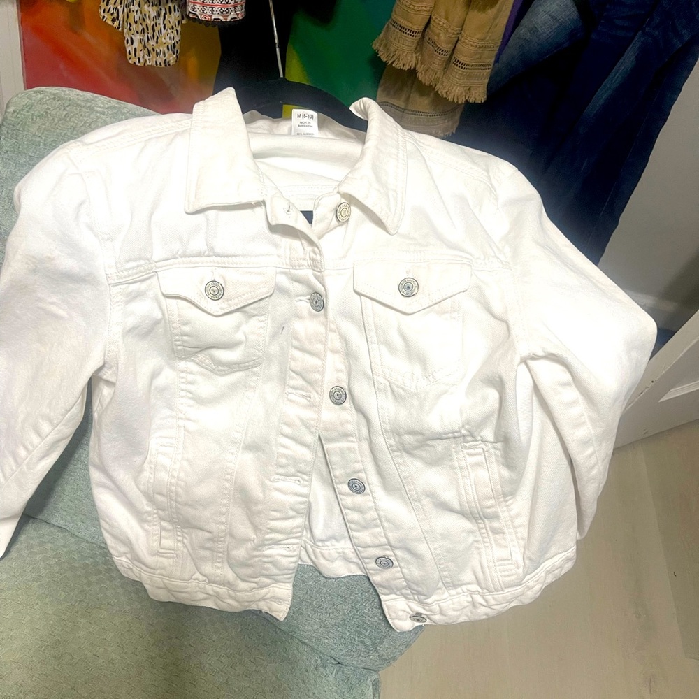 Vintage white jean jacket that Olivia Newton John would approve of